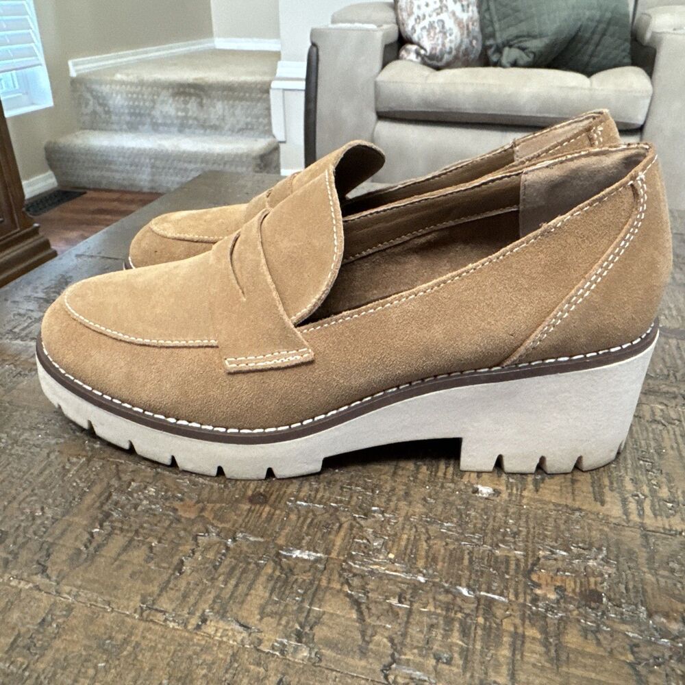 Blondo Waterproof Dulce Platform Loafer Tan Leather Lug Sole Shoes Size 8.5 L2